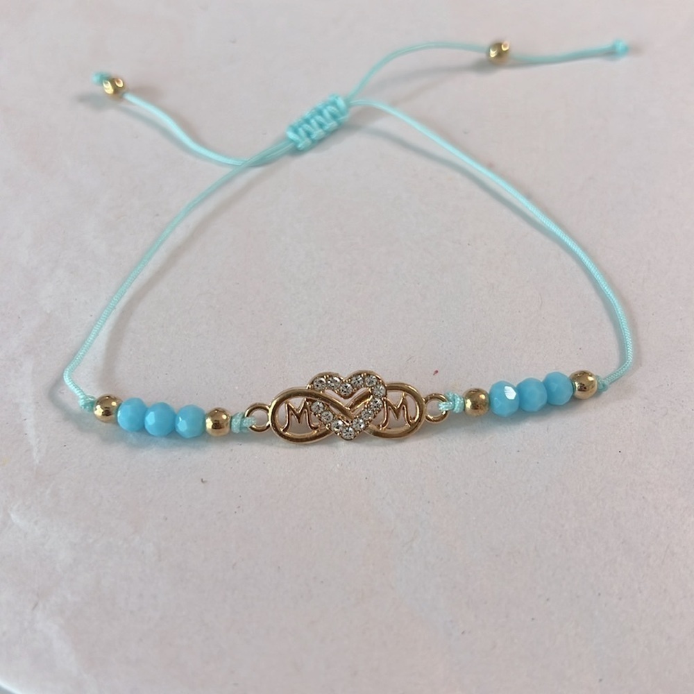 Mom Beaded Rhinestone Infinity Heart Charm Bracelet